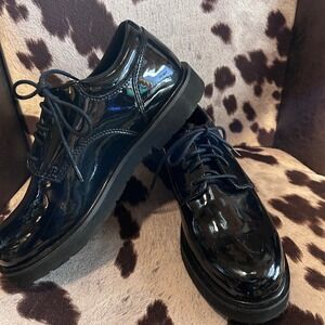 Bates High Gloss Oxford Women 9 Wide Black E22741 Patent Uniform Shoes New